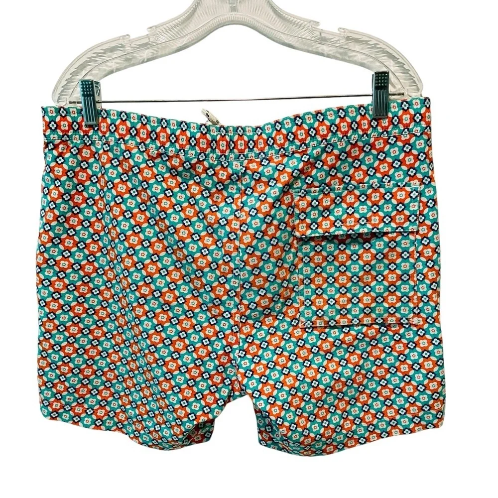 Psycho Bunny Floral Swim Trunks Coral Blue Print Drawstring Shorts Men’s S